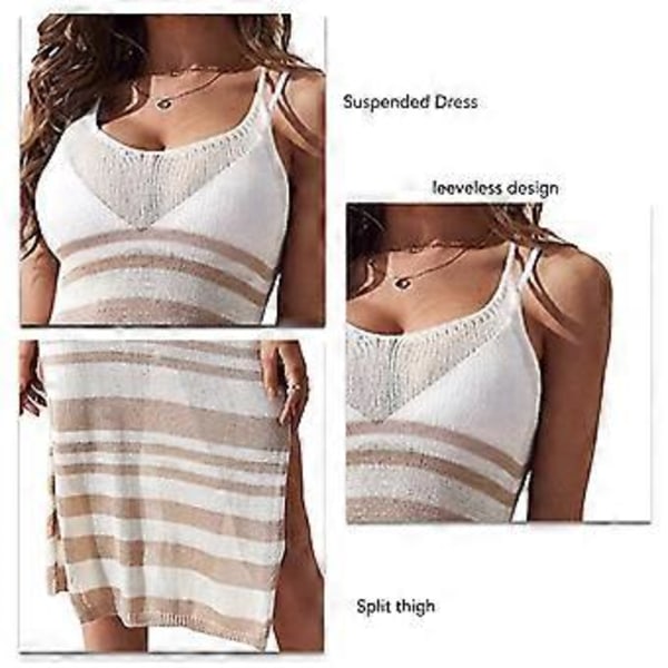 Dame Cover Up Kjole Stribet Slids Lår Strik Bodycon Krydsryg Ærmeløs Midi Kjole