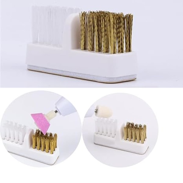 Drill Bit Cleanser for Mini Nail Art Drill Head Dual Clean Brush, 2 PCS (Hvit)