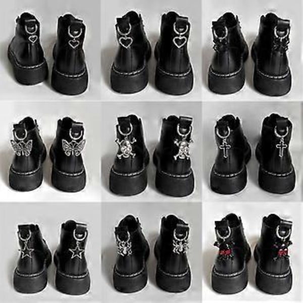 Sæt med 2 spænder med alternative former vedhæng Delikat sko dekoration charme Mørk og trendy sko spænder pynt silver skull 7