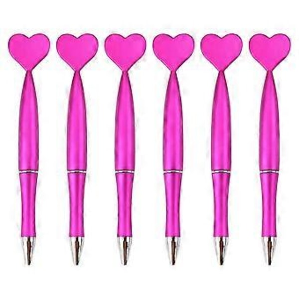 6x 1.0mm Sort Blæk Kuglepenne Journalføring Penne Glatte Skrivepenne Hjerteformede Bryllupspenne Papirvarer Rosarød rose Red