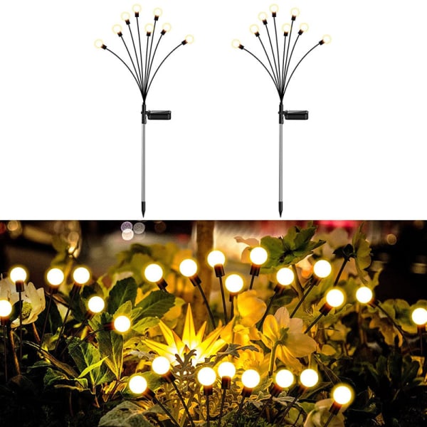 2-pack Solcellslykta Eldfluga Utomhus, Solcellsdriven Led Eldfluga Plugglampa