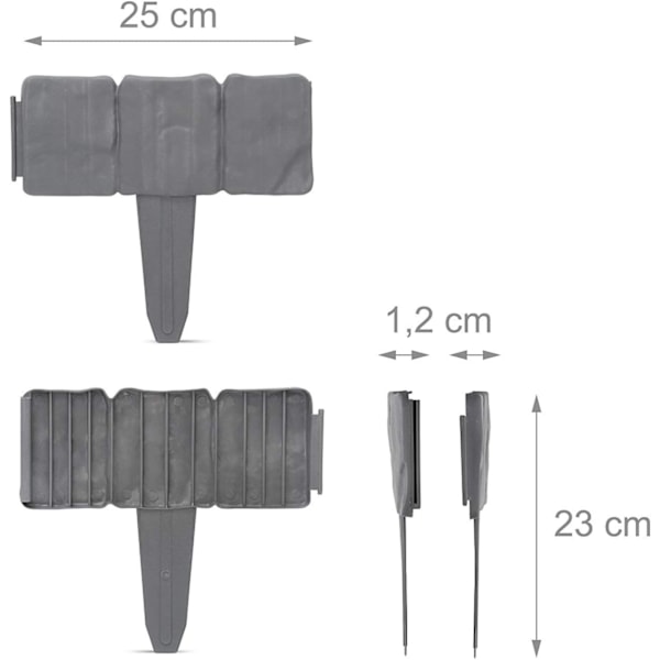 10 kappaleen pakkaus - Kivi-efekti puutarhan reunakivet 25 x 10 CM - Harmaa