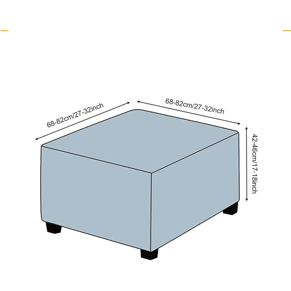 1PC Blå Strækbar Firkantet Ottoman Betræk, Fodskammel Betræk med Elast