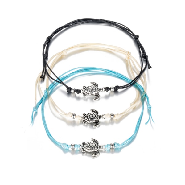 3-piece Turtle Double Layer Beaded Ankle Bracelet Adjustable Rop