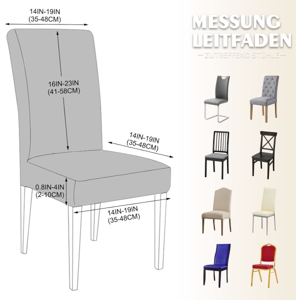 Set med 4 stolovertrekk, vaskbare spisestuestolovertrekk, moderne Chai