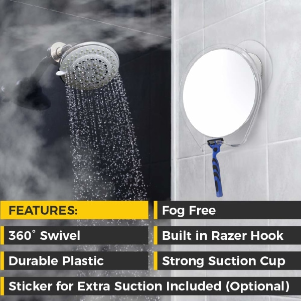 Shower Mirror sumuton parranajo - imukupilla, suihkulla ja pyörivillä