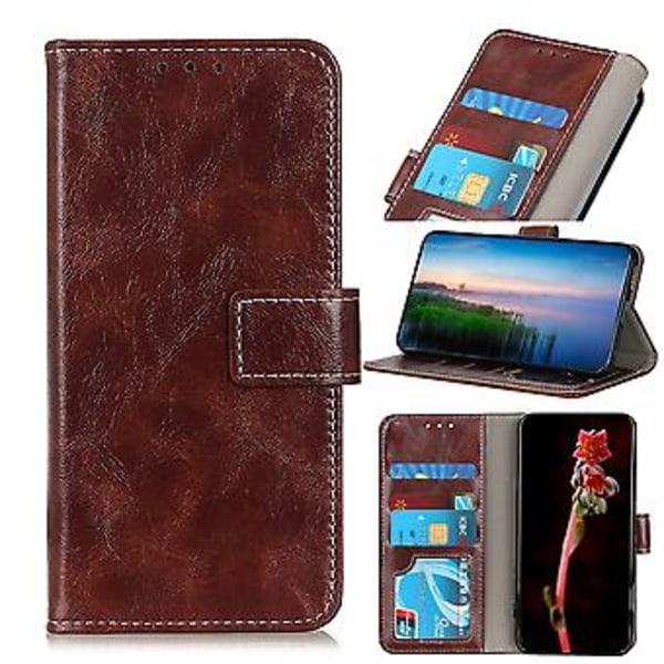 Retro Crazy Horse tekstur vandret flip læderetui med holder og kortpladser til Galaxy A21s og til Galaxy A21s Brown