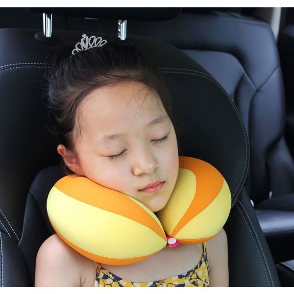 Keltainen lasten kaulamatkatyyny, 360° säädettävä kaulaleukatuki