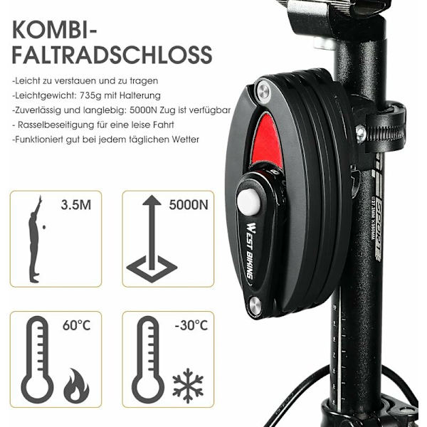 Foldbar Cykel Lås, 4-cifret Kombinationslås, Sikkerhedsniveau