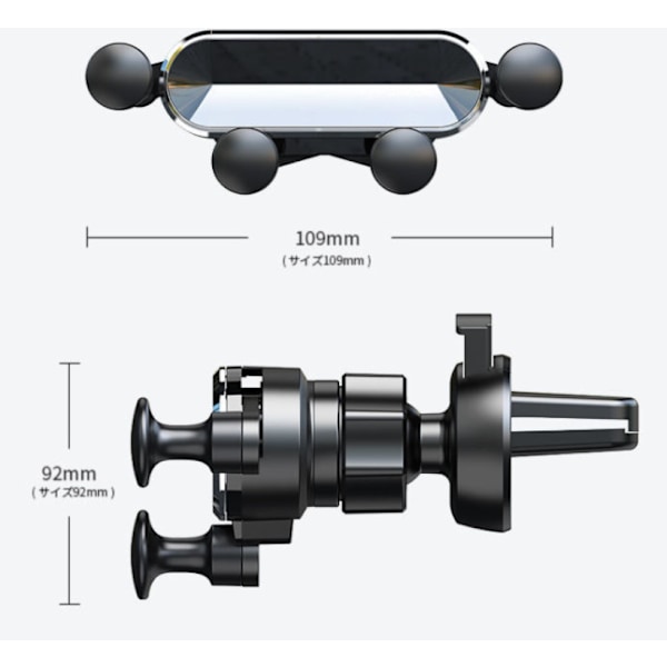 Biltelefonholder, Gravity Telefonholder Universal Luftventil Smartphone Holder med 360° Rotation, Sort, 10.9*9.2cm