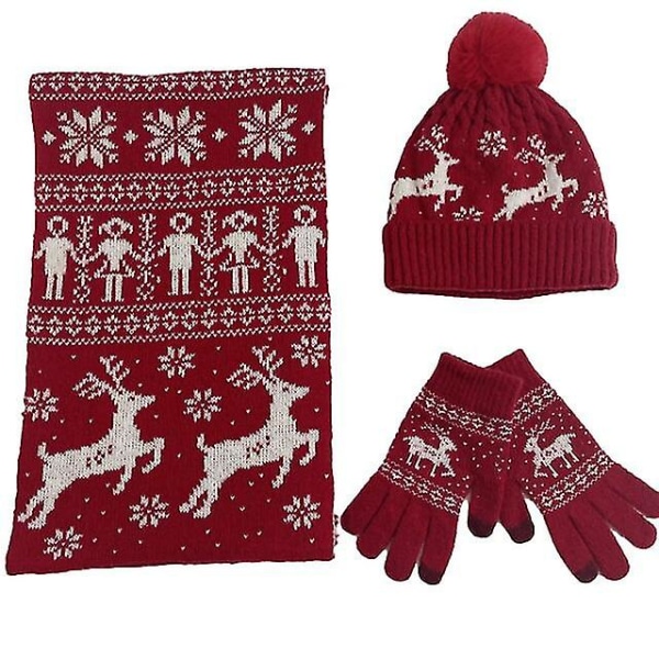 3 st Mössa Halsduk Vante Vinter Jul Värmare Halsdukar Stickade Mössor Älgmönster Halsduk Kvinnor Män Tjock Mjuk Halsduksset Unisex..