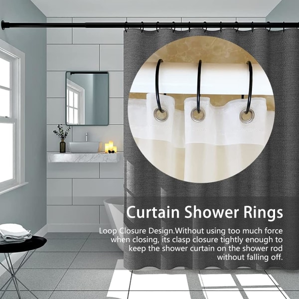24 svarta duschdraperiringar, rostsäker duschdraperi i badrummet
