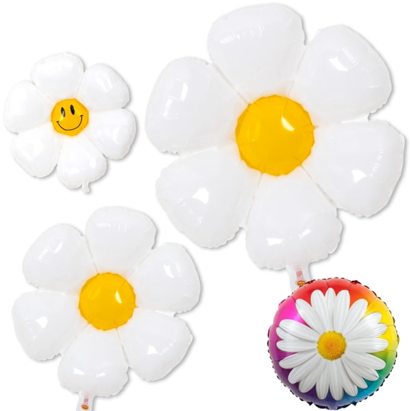 6 delar Daisy Folieballong, XXL Daisy Mylar Folieballong, Vit