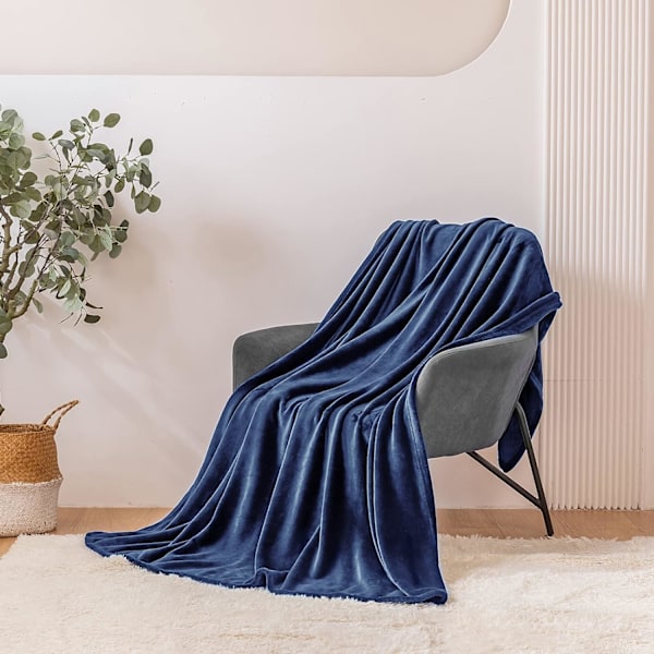 Fleece Sofa Teppe 130x150 - Vinter Sofa Teppe, Marine Bl