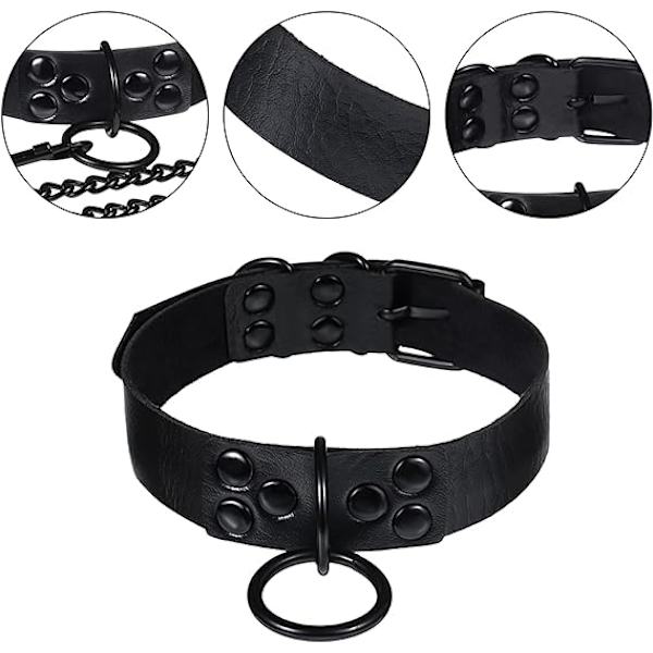 Svart PU-läder punk choker + dragkedja, sexig gotisk choker bälte