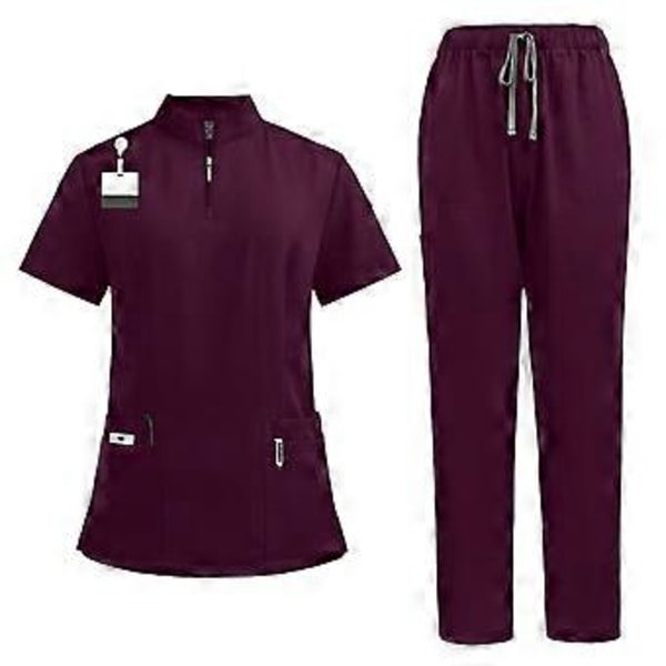 Skrub Sæt Blød Top og Joggers Bukser til Kæledyrsfrisør Skønhedssalon SPA Kosmetologi (Mørkerød M) Dark Red M