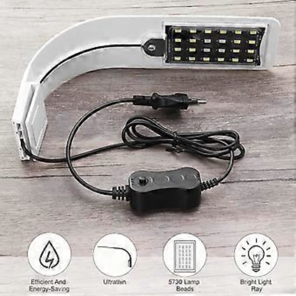 Super Slim LED Akvarielys Planter Vokser Belysning Kreativ Clip-on Lampe med EU Stik (Hvidt Lys)