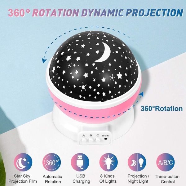 pink Ceiling Projector, Star Night Light With 4 Led Bulbs , 360 D