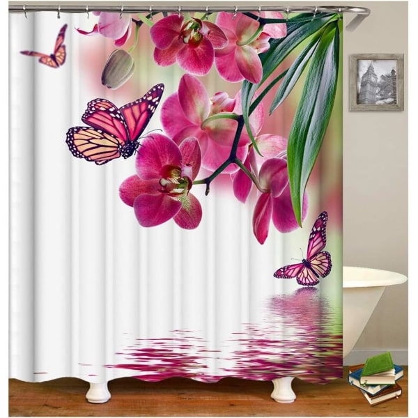 Duschdraperi i polyester Blommor och fjärilar Duschdraperi