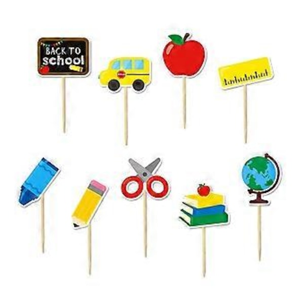 36 stk. Kagepynt til Skolestart Fest Kagepynt Dekoration Dessertpynt Dekoration