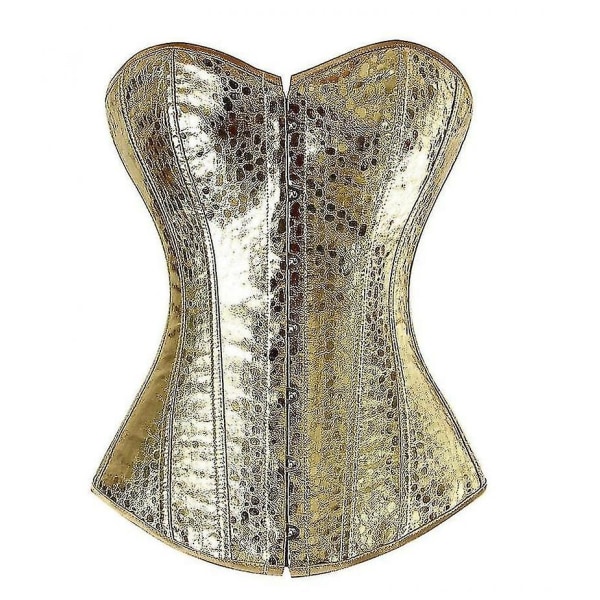 Punk Style Push Up Dame Slankende Body Overbust Shapewear Gotisk Kunstlæder Bustier Korset Læder Natklub Sexet Korsett 2797 Guld.XXL. 2XL