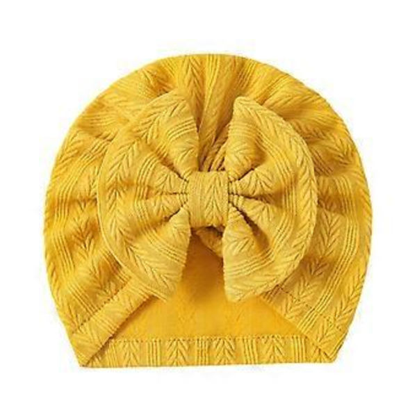 Stickade mössor för spädbarn med rosett Bekväm stretchig babymössa Unisex babymössa Stilfull för pojkar och flickor Ålder 0-24 månader Gul Yellow