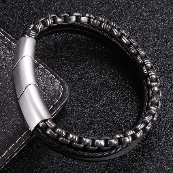Armband i läder för män, armband i rostfritt stål, armband i stål