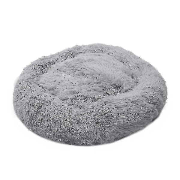 Vaskbar Beroligende Komfortabel Donut-stil Plysj Kjæledyr Katt Eller Hundeseng. 2XL 90cm. Lys Grå Light Grey 2XL