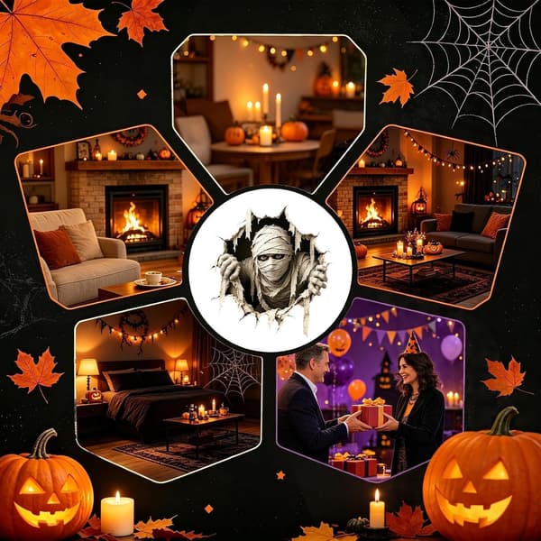 Halloweenin pelottavat seinätarrat kodin sisustukseen, Halloween 3D-seinätarrat - E