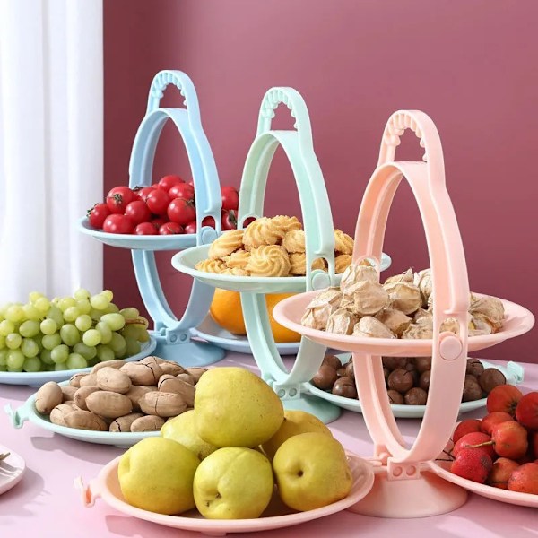 Dobbel sammenleggbar fruktbolle, fruktfat i plast, sammenleggbar frukt- og snacksbolle for restaurant, grønn