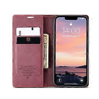 För iPhone 16e Plånboksfodral CASEME 013 Serie PU Läder Telefonskal Ställ Red