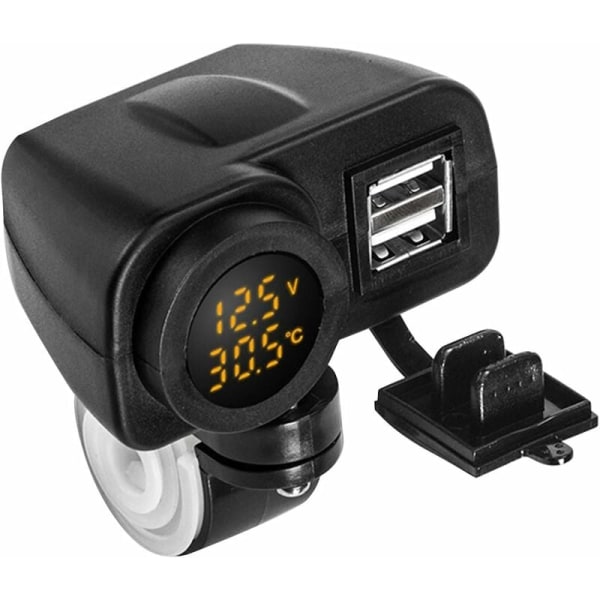 12V Motorcykel Dobbelt USB-oplader, 5V 2.1A 2-Port Vandtæt Stik