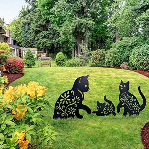 Kissa Piha Taide Puutarha Metalli Patsaat Deco, 3 KPL Kissa Ontto Ulos Sil