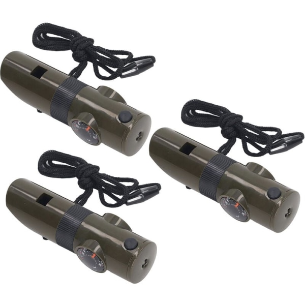 3-pack Multifunktionell Visselpipa, 7-i-1 Bärbar LED-Termometer, Kompass