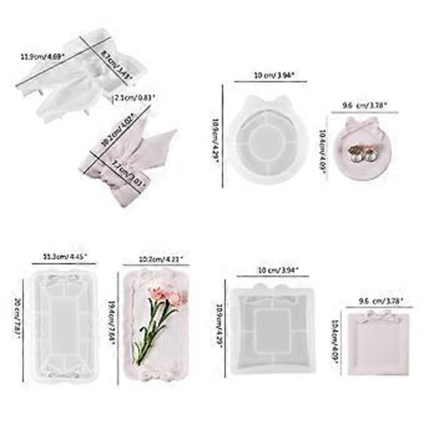 Bowknot Opbevaringsbakke Ler Silikoneform Smykkeudstilling Epoxy Resin Forme Rundt Lys Kop Coaster Gipsforme 3