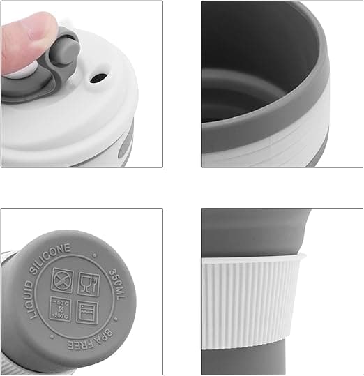 Foldbar kopp silikon 350ml (grå) kaffekopp reisekopp gjenbrukbar
