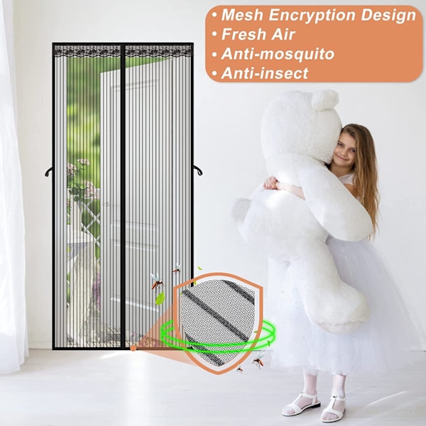 Sort Ny 90x210cm Myggestop Dør Magnetisk Myggestop Curta