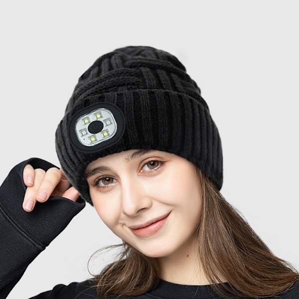 Unisex LED-mössa, USB-uppladdningsbar pannlampa stickad mössa vinter