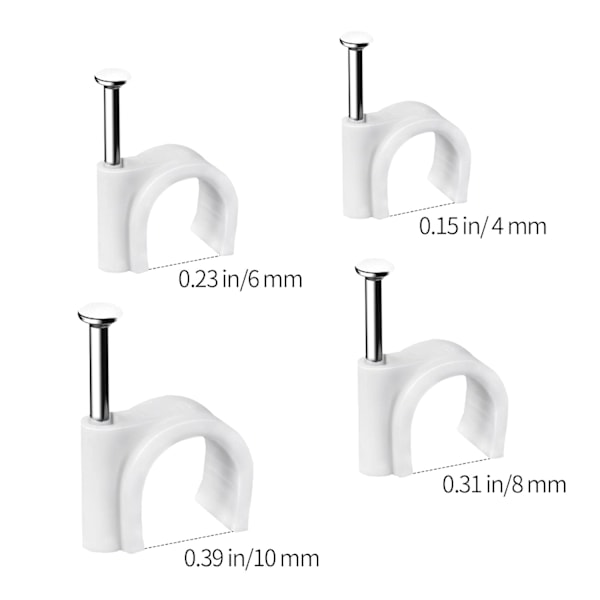 Kaapelinklipsit, 400 kestävää naulaa, kestävä valkoinen pyöreä, 4 kokoa 4mm, 6mm, 8mm, 10mm, kaapeliholderi, johtojen järjestelyyn