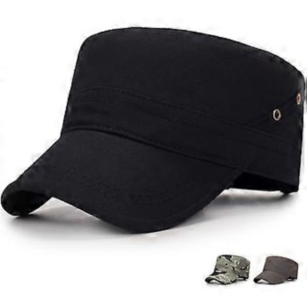 Herre Flat Cap med To Huller på Siden Justerbar Baseball Cap (Sort) balck