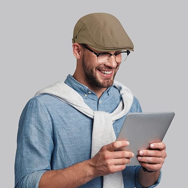 2-pack Newsboy-kepsar i khaki/beige för män, platta kepsar i bomull, justerbara