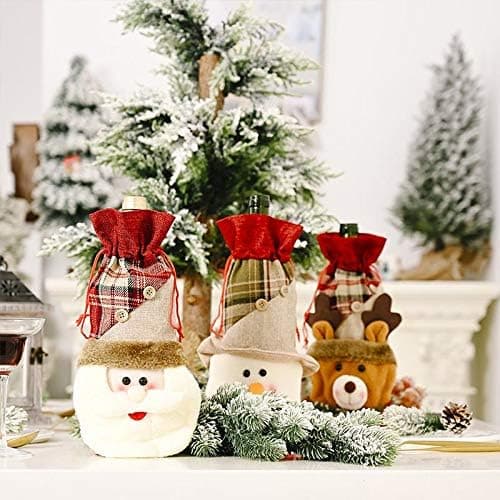 Julevinflaskeflaskedekselpose Flanellmaterial Santa