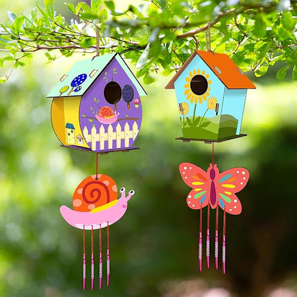 Fågelhus-kit för DIY, 2 set ofärdiga fågelhus i trä för