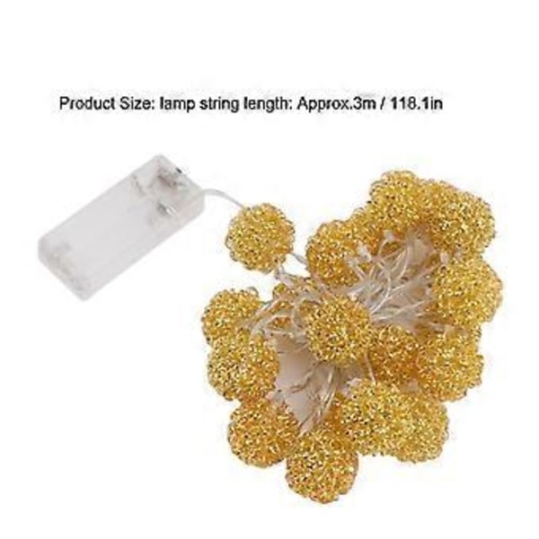 LED Ljusslinga Innovativ Järntråd Rund Boll Ljusslingor Batteridriven Julfest Nattlampor Guld 3 Meter 20LED