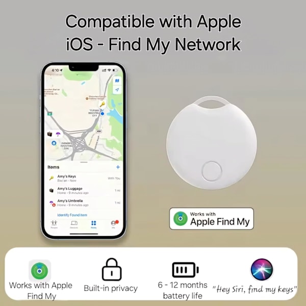Smart Air Tracker Tag (kun iOS) Bluetooth-genstandssporing, kompatibel med Apples Find My (kun iOS - MFI-certificeret) Hvid