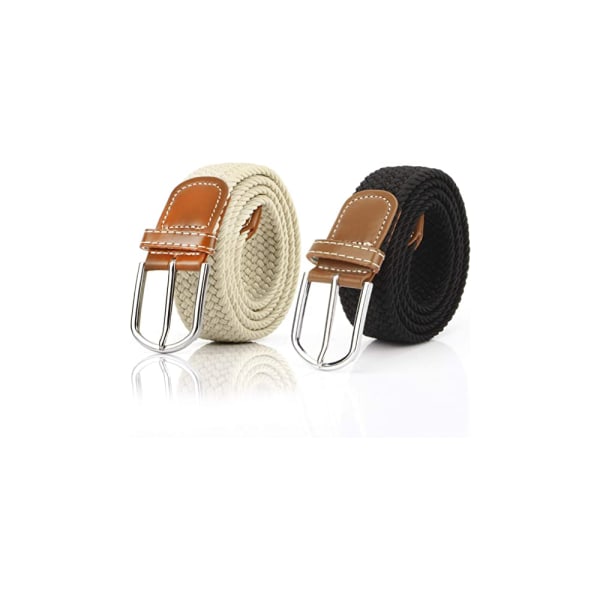 Sett med 2 vevde elastiske belter for kvinner i svart og beige