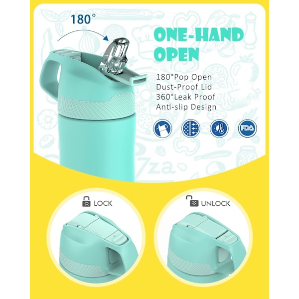 Barnens isolerade vattenflaska med sugrör 400 ml (grön) Barnens isolat
