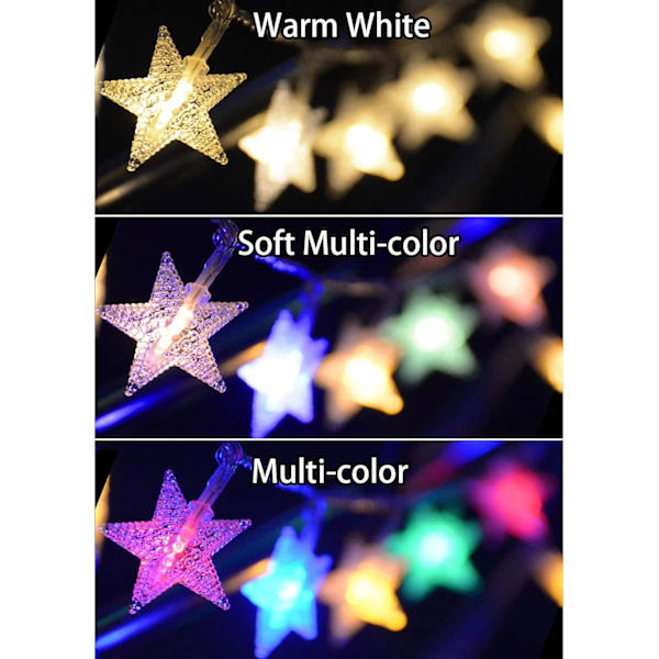 25Ft 50LED Batteridrevne Stjernelys, 8 Moduser Varmt Hvit