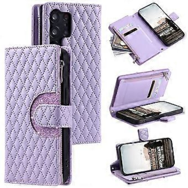 Stil 012 för Samsung Galaxy S23 Ultra Fodral PU Läder Dragkedja Plånbok Telefonfodral med Handledsrem Style B