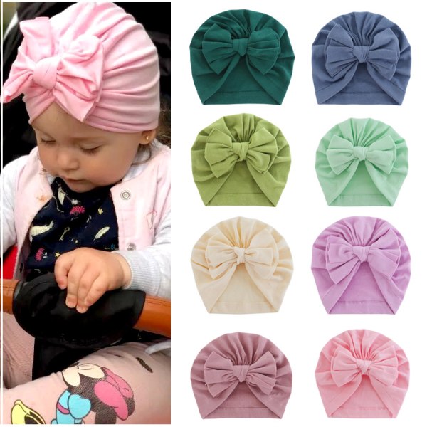 Baby Turban Nyfödda Mössor Baby Hår Band Flicka Bomull Bonnet Bowkn